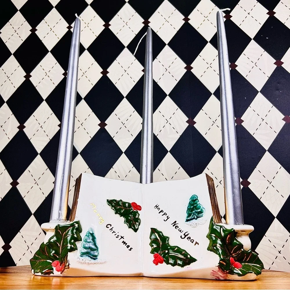 Elegant Christmas CandleHolder or Vase – Open Book Vintage| Ceramic‎